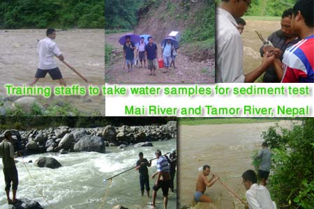 Training provided to local staff for sediment sampling in Mai and Tamor River during flood Training provided to local staff for sediment sampling in Mai and Tamor River during flood